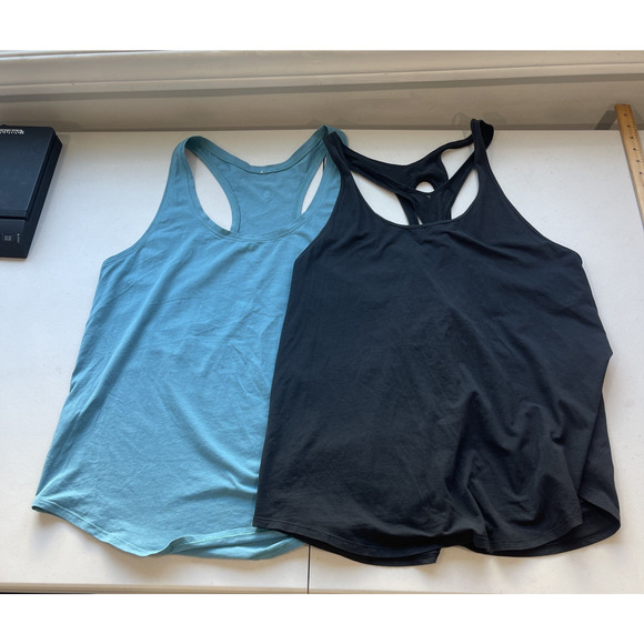 Lululemon Women Sz 12 Tank Tops Lot of 2 Cotton Black Teal Green Racer Back Both - Picture 1 of 13